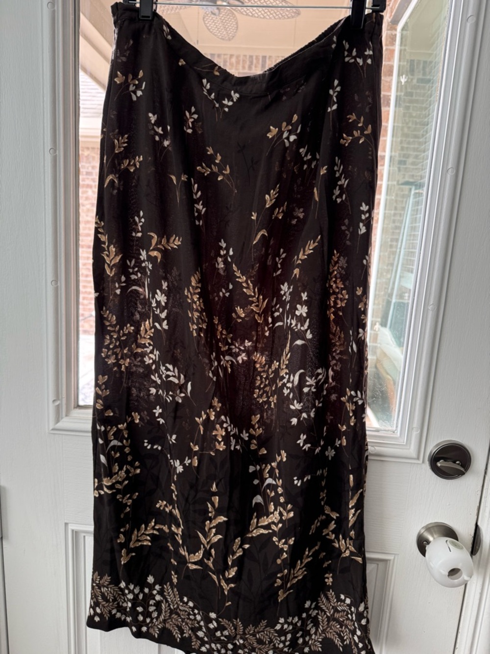 Vintage Brown Floral Maxi Skirt with Delicate Beige Print